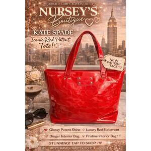 Kate Spade Red Patent Leather Tote Bag Large Glossy Shoulder Bag NWOT